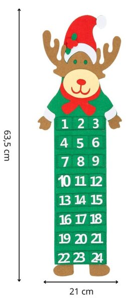 Adventní kalendář s kapsami plstěný pro děti - sob 63,5cm, vánoční dekorace