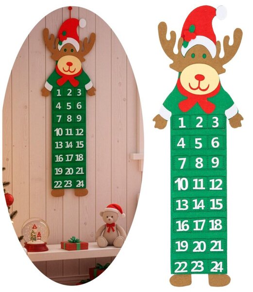 Adventní kalendář s kapsami plstěný pro děti - sob 63,5cm, vánoční dekorace