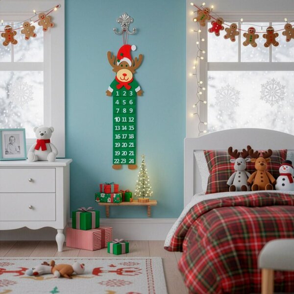 Adventní kalendář s kapsami plstěný pro děti - sob 63,5cm, vánoční dekorace