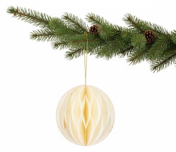 Papírové vánoční koule 12cm bílé + zlaté třpytky sada 6ks