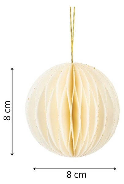 Vánoční papírové koule 8cm bílé + zlaté třpytky sada 6ks