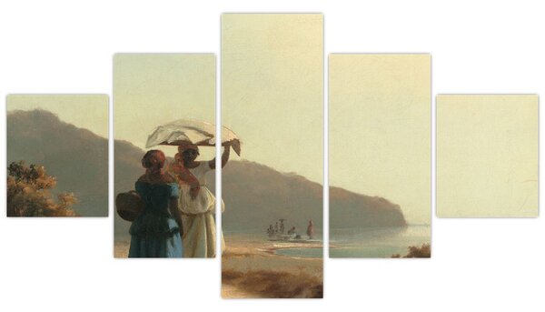 Obraz - Camille Pissarro, Two Women Chatting by the Sea, St. Thomas, reprodukce (125x70 cm)