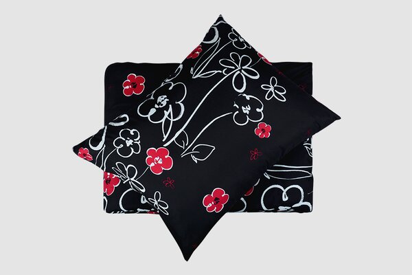 Povlečení mikrosatén FLEUR černé
