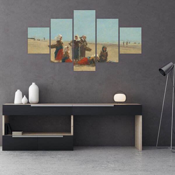 Obraz - Eugène Boudin, Women on the Beach at Berck, reprodukce (125x70 cm)