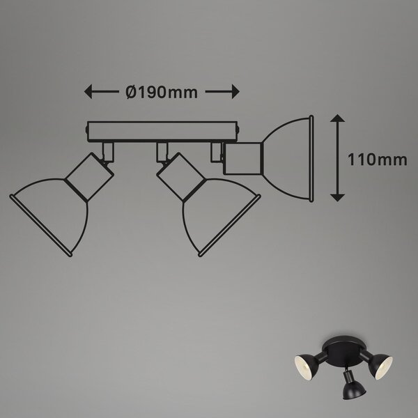 BRILO 2674-035 Bodové svítidlo pr. 19 cm 3x E14 max. 25W černá - BRILO