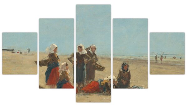 Obraz - Eugène Boudin, Women on the Beach at Berck, reprodukce (125x70 cm)