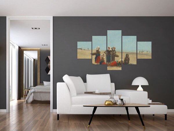 Obraz - Eugène Boudin, Women on the Beach at Berck, reprodukce (125x70 cm)