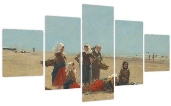 Obraz - Eugène Boudin, Women on the Beach at Berck, reprodukce (125x70 cm)