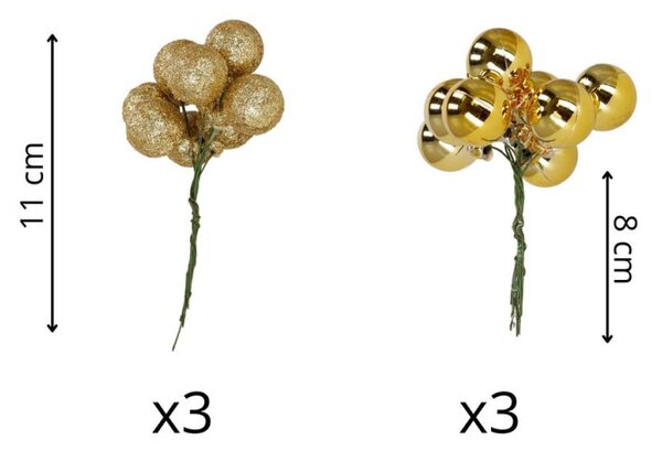 Vánoční baňky na drátku zlaté mix - 2cm sada 54ks, vánoční ozdoby