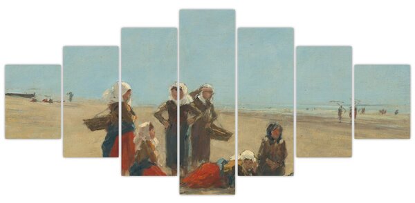 Obraz - Eugène Boudin, Women on the Beach at Berck, reprodukce (210x100 cm)