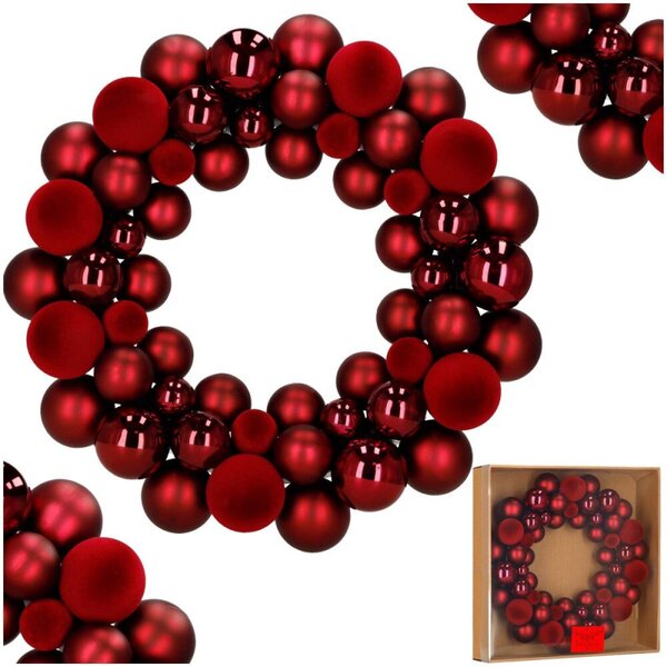Adventní věnec z baněk 34 cm červený