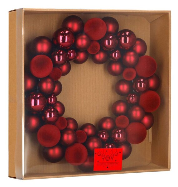 Adventní věnec z baněk 34 cm červený