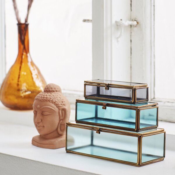 Skleněný box Grey/Turquoise/Seagreen – set 3 ks