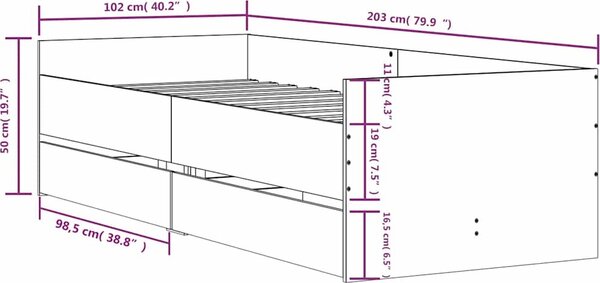VidaXL Rám postele se zásuvkami 100 x 200 cm [3207340] Barva: šedá sonoma