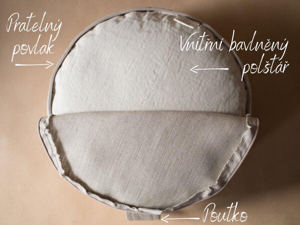 SOULADÍM meditační polštář rondo Natural 10 x Ø 30 cm přírodní šedobéžová