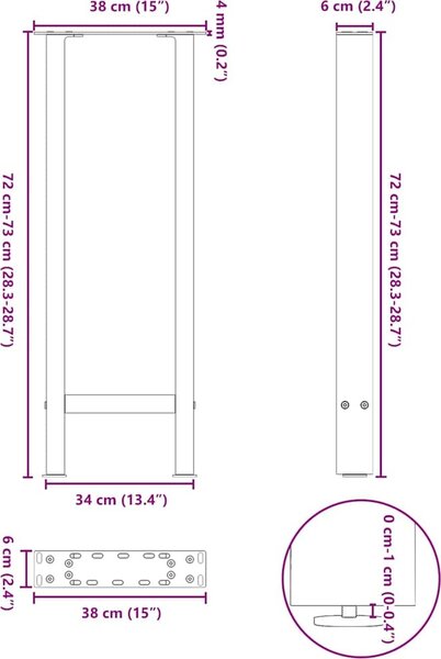 VidaXL Nohy konzolového stolku 2 ks 38 x (72-73) cm ocelové [4013297] Barva: Bílá