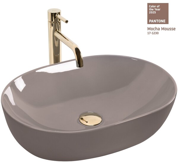 Keramické umyvadlo na desku REA LISA 49x35, beige lesk