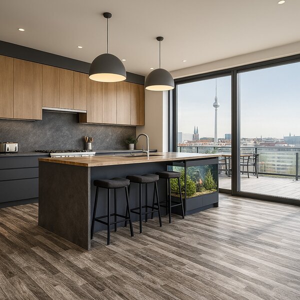 PVC podlaha - lino Toptex Line Oak 906L - dub, na míru, šíře 5m, šedá, filc, chodba / předsíň