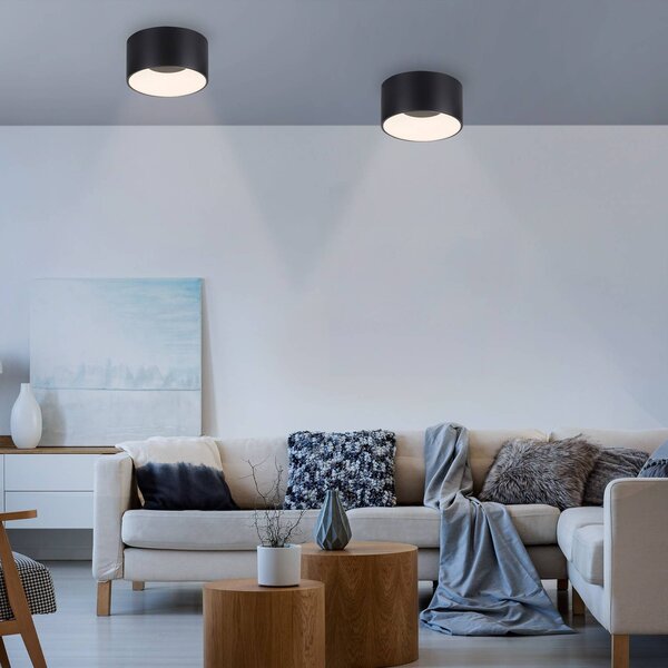 JUST LIGHT. GmbH LED stropní svítidlo Tanika černé, Ø16cm, stmívatelné, stmívatelný, Černá, Obývací pokoj / jídelna, Keramika, Moderní