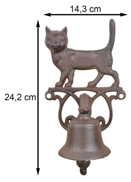 Zahradní zvonek Cat, 24x14 cm, litina, hnědá