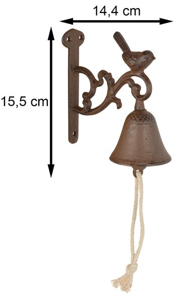 Zahradní zvonek Birdie, 15,5x14,5 cm, litina, hnědá