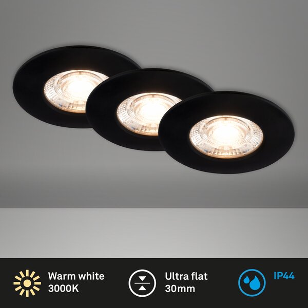BRI 7606035 3ks sada LED vestavné svítidlo, 6,5 cm, 3x 3,6W, 350lm, černá - BRILONER