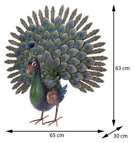Zahradní kovová figurka Peacock, 63x65 cm, vícebarevná