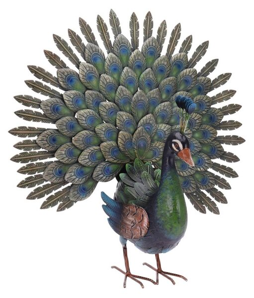 Zahradní kovová figurka Peacock, 63x65 cm, vícebarevná