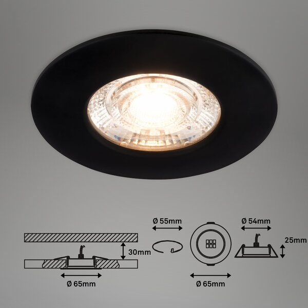 BRI 7606035 3ks sada LED vestavné svítidlo, 6,5 cm, 3x 3,6W, 350lm, černá - BRILONER