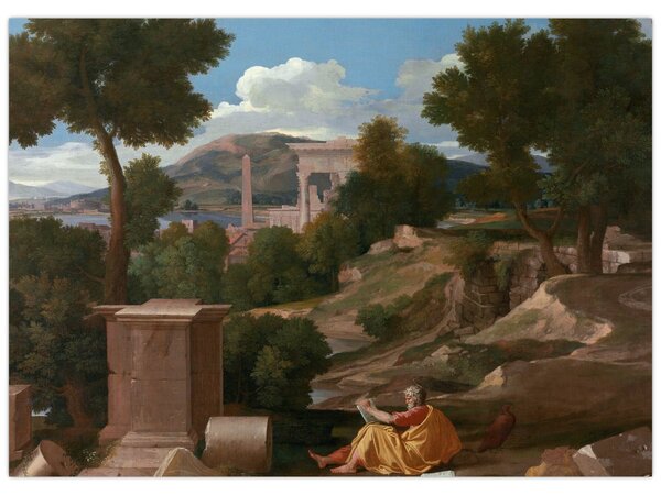 Obraz - Nicolas Poussin, Landscape with Saint John on Patmos, reprodukce (70x50 cm)