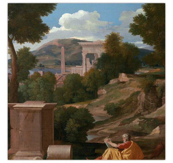 Obraz - Nicolas Poussin, Landscape with Saint John on Patmos, reprodukce (30x30 cm)