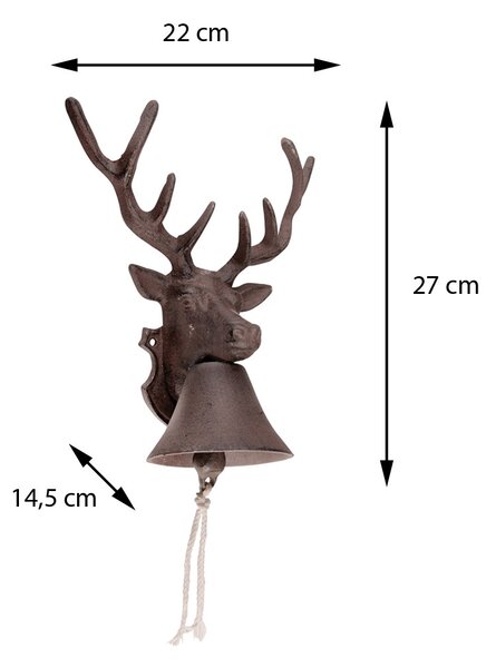 Zahradní zvonek Deer, 27x22 cm, litina, hnědá