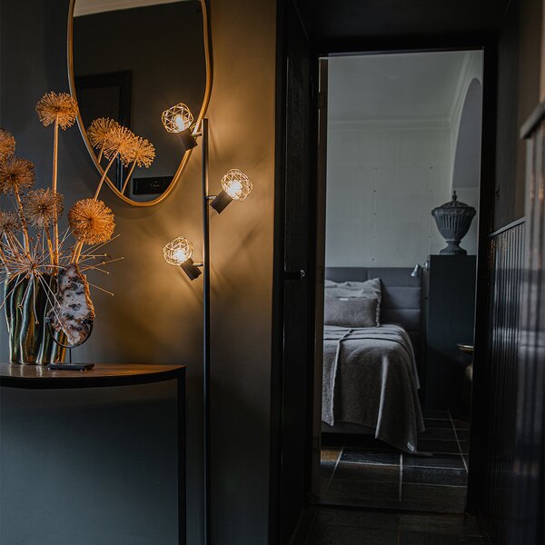 Designová stojací lampa černá se zlatem 3-světlo nastavitelné - Mesh