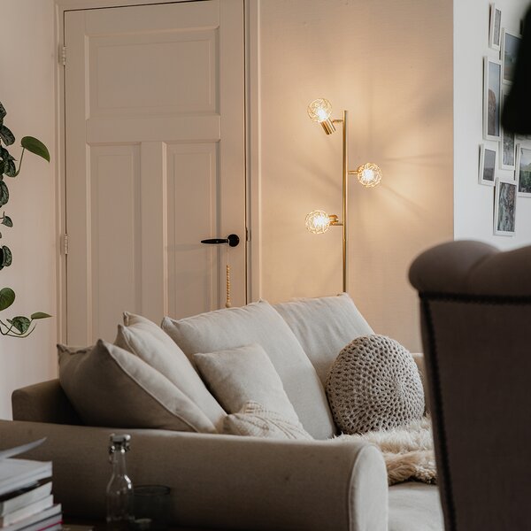 Designová stojací lampa zlatá 3-světlo nastavitelná - Mesh