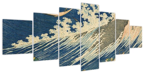 Obraz - Katsushika Hokusai, Fishing Boats at Choshi in Shimosa (Soshu Choshi), reprodukce (210x100 cm)