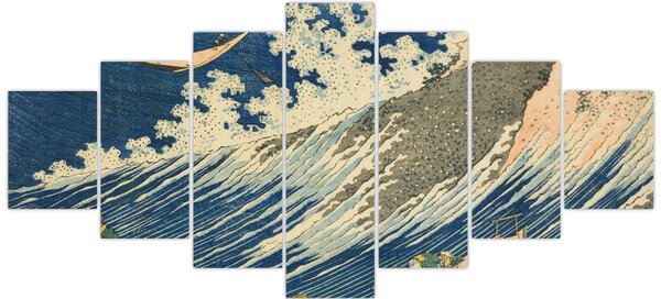 Obraz - Katsushika Hokusai, Fishing Boats at Choshi in Shimosa (Soshu Choshi), reprodukce (210x100 cm)