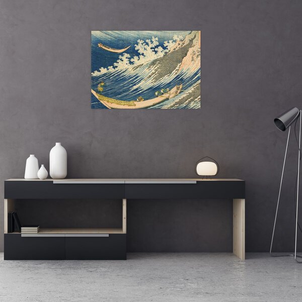 Obraz - Katsushika Hokusai, Fishing Boats at Choshi in Shimosa (Soshu Choshi), reprodukce (70x50 cm)