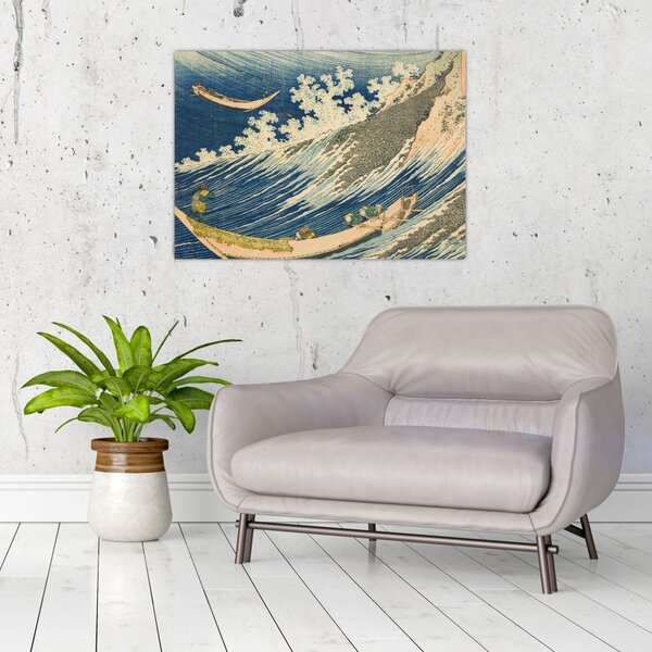 Obraz - Katsushika Hokusai, Fishing Boats at Choshi in Shimosa (Soshu Choshi), reprodukce (70x50 cm)