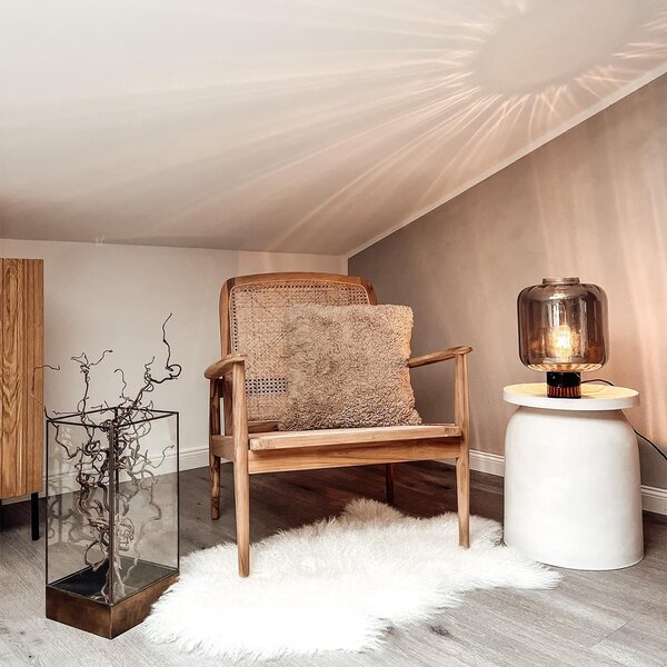 Designová stolní lampa černá s kouřovým sklem - Qara
