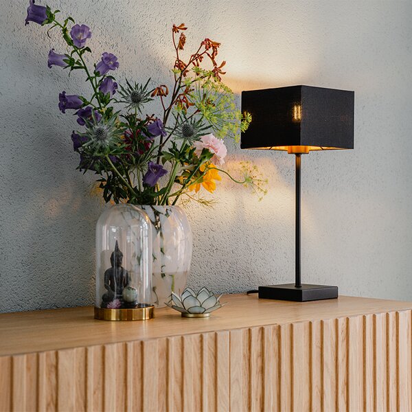 Moderní stolní lampa černá s látkovým stínítkem černým se zlatem - VT 1