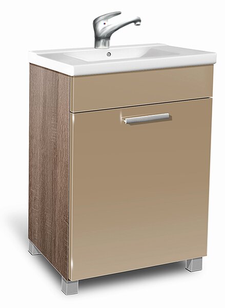 Koupelnová skříňka s umyvadlem K27 barva skříňky: dub sonoma tmavá, barva dvířek: capucino lesk