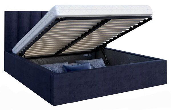 Luxusní postel COLORADO 160x200 s kovovým zdvižným roštem TMAVĚ MODRÁ