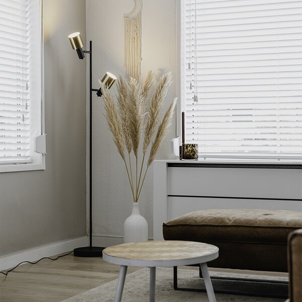 Designová stojací lampa černá se zlatem 2-světlo - Stijn