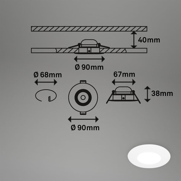 BRI 7598036 3ks sada CCT vestavné svítidlo, 9 cm, 4,49W, 580lm, bílé - BRILONER