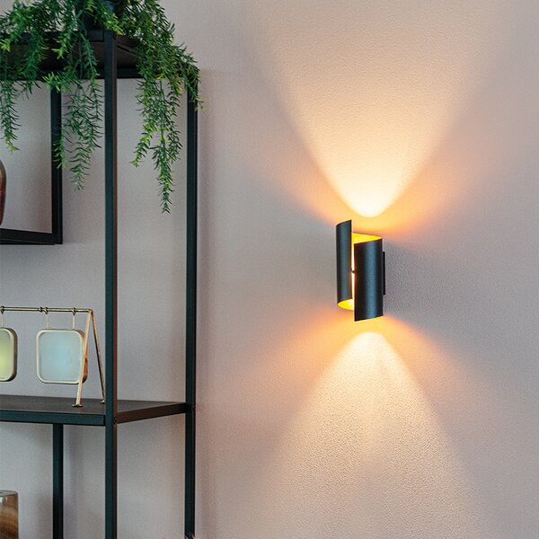 Chytrá nástěnná lampa černá se zlatým interiérem včetně Wifi G9 - Faldo