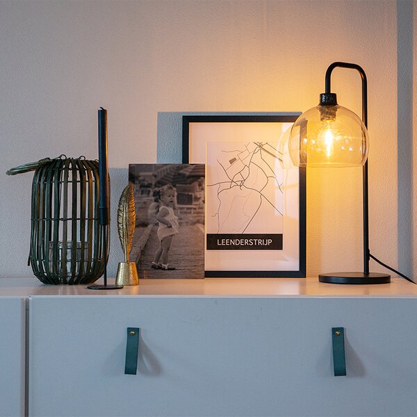 Moderní stolní lampa černá s kouřovým stínítkem - Maly