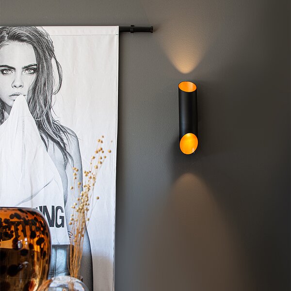 Moderní nástěnná lampa černá se zlatým vnitřkem 9,6 cm - Organo