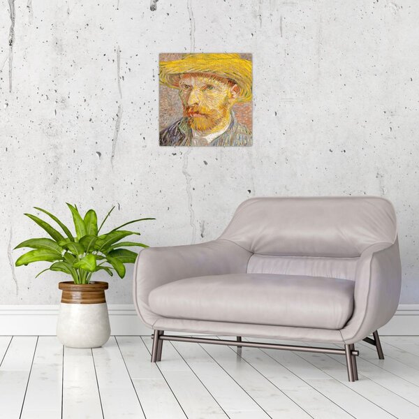 Obraz - Vincent van Gogh, Self-Portrait with a Straw Hat (The Potato Peeler), reprodukce (30x30 cm)