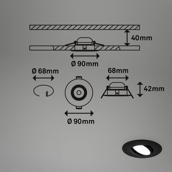 BRI 7597035 3ks sada LED vestavné svítidlo, 9 cm, 4,9W, 480lm černá - BRILONER