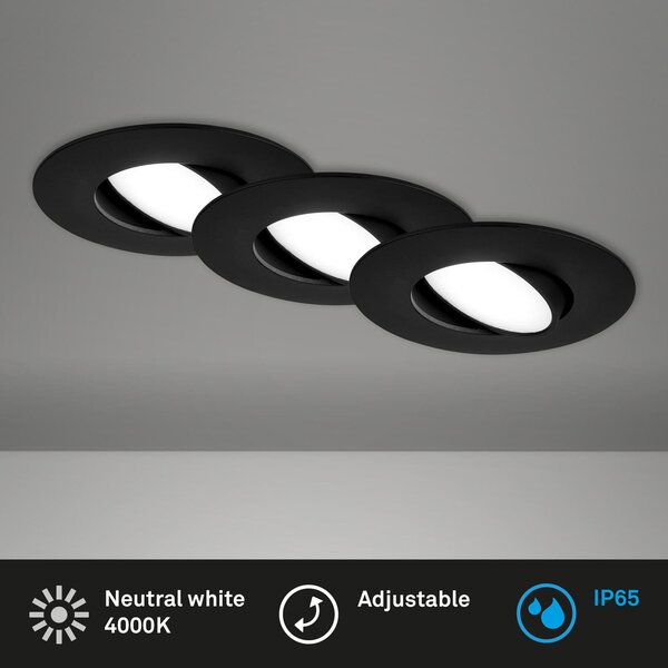 BRI 7597035 3ks sada LED vestavné svítidlo, 9 cm, 4,9W, 480lm černá - BRILONER